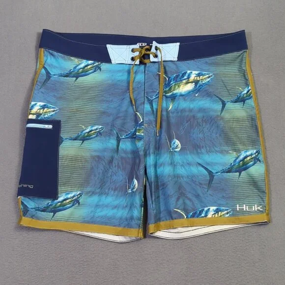 Huk Fishing Board Shorts Men's 40 Blue Tuna Baitball Performance - Picture 1 of 9